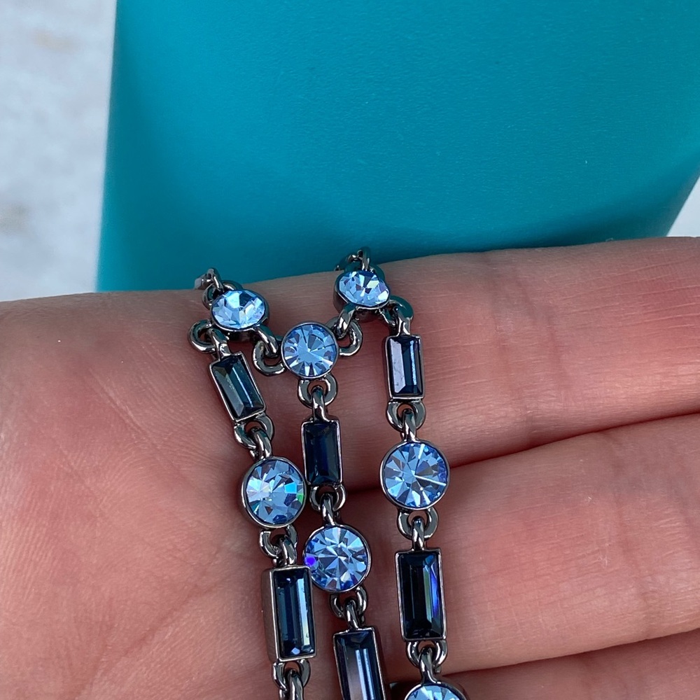 Givenchy gunmetal necklace with blue Swarovski, plus earrings - Picture 14 of 15